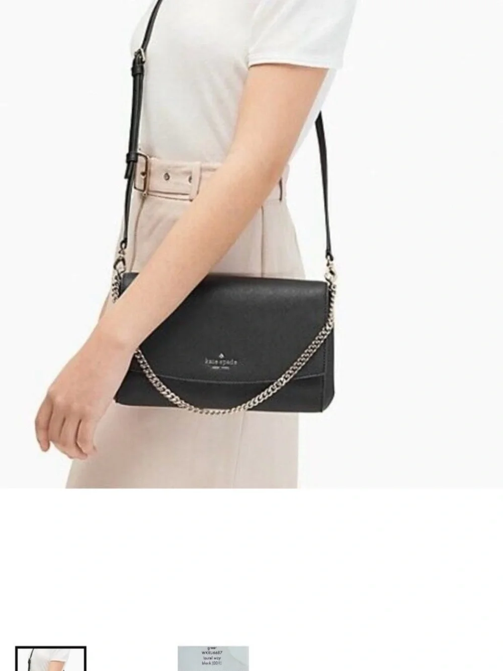 kate spade Black Leather Crossbody with Gold Chain